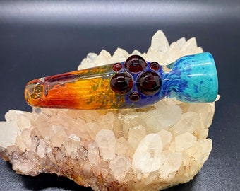 Skyline Glass Chillum Pipe with Color Changing Glass, Purple Glass Pipe, Skyline Glass Smoking Pipe, Blue Glass Pipe, Sunset Glass Pipe