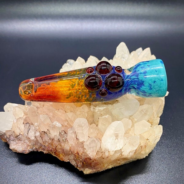 Skyline Glass Chillum Pipe with Color Changing Glass, Purple Glass Pipe, Skyline Glass Smoking Pipe, Blue Glass Pipe, Sunset Glass Pipe