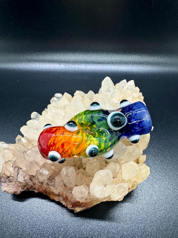 Rainbow Glass Chillum: Twisted DNA Design, Third Eye Glass Pipe