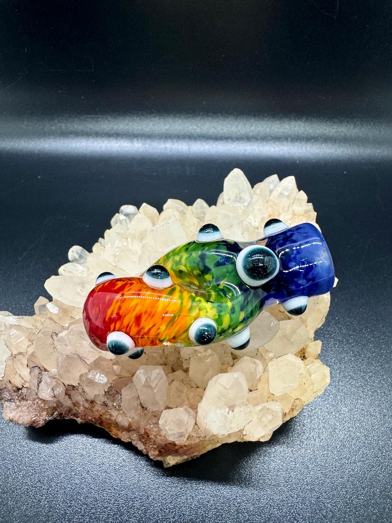 Rainbow Glass Chillum: Twisted DNA Design, Third Eye Glass Pipe image 1