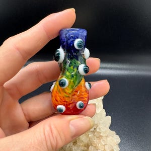 Rainbow Glass Chillum: Twisted DNA Design, Third Eye Glass Pipe image 3