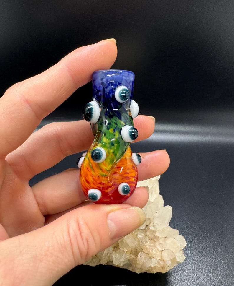 Rainbow Glass Chillum: Twisted DNA Design, Third Eye Glass Pipe image 3