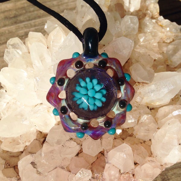 Glass Pendant, Purple Mandala Glass Implosion Pendant, Hand Blown Glass Necklace