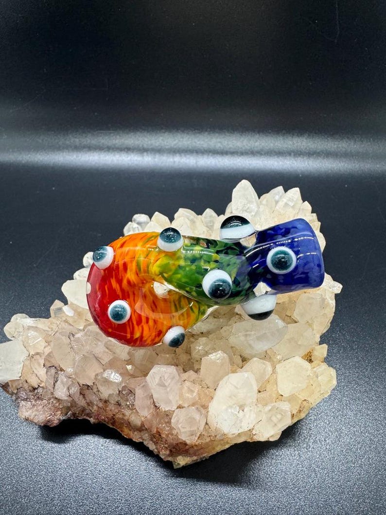 Rainbow Glass Chillum: Twisted DNA Design, Third Eye Glass Pipe image 5