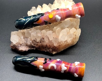 Mountain Love Glass Chillum, Heady Glass Pipe, Sunset Glass Smoking Pipe, Mountain Chillum, Clouds Pipe, Rainbow Glass Pipe, Glass Hitter