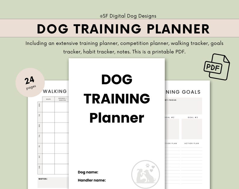 Dog Training, Agility, Planner, Printable PDF, Dog Schedule, Pet ...