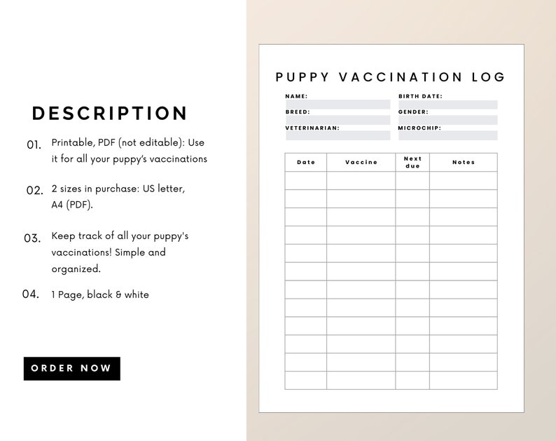 Puppy Vaccination Record Printable PDF Puppy Shot Record Pet Vaccination Form Dog Report Card ...
