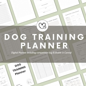 Dog Training, Agility, Planner, Editable Canva, Notebook, Tracking Log, Dog Schedule, Pet Products, Dog trainer, Dogs, Puppy