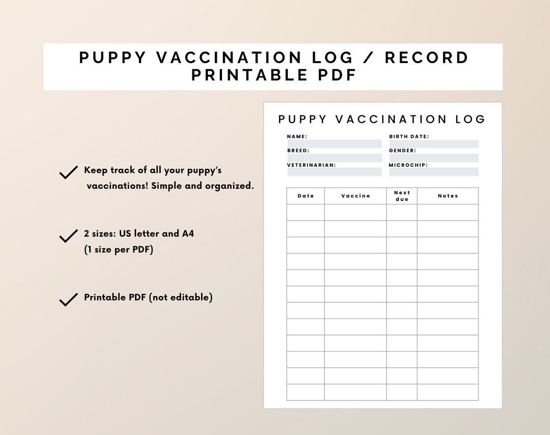 Puppy Vaccination Record Printable PDF Puppy Shot Record Pet