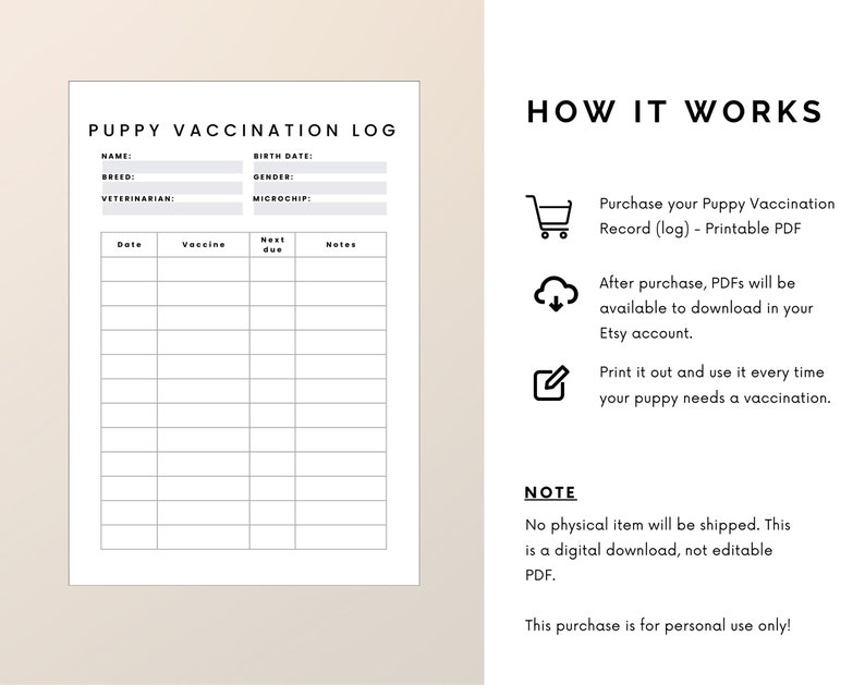 Puppy Vaccination Record Printable PDF Puppy Shot Record Pet ...