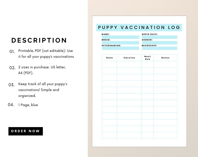 Puppy Vaccination Record Puppy Planner Pet Vaccination Form Dog Report ...