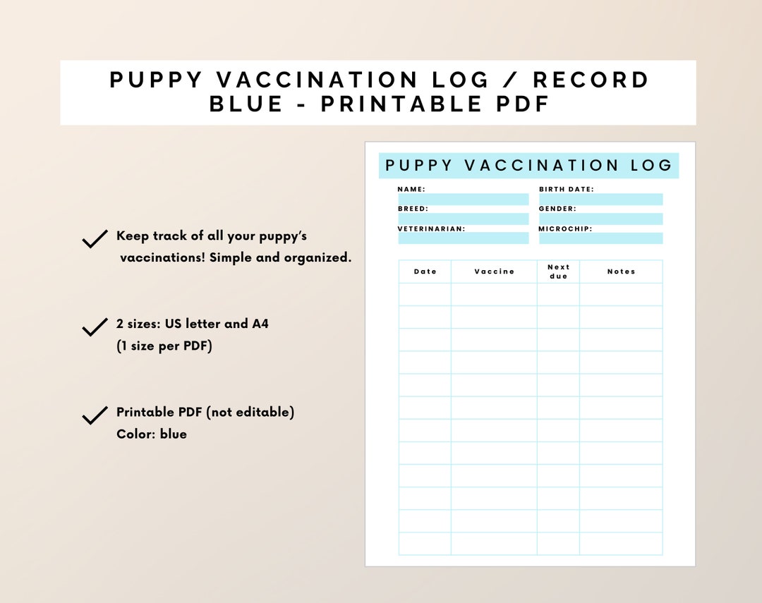 Puppy Vaccination Record Puppy Planner Pet Vaccination Form Dog Report Card Dog Vaccination ...