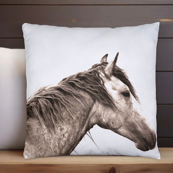 Horse Pillow, Horse Decor, Horse Throw Pillow, Horse Cushion, Equestrian Decor, Modern Farmhouse Decor, Horse Lover Gift, Pillow Included