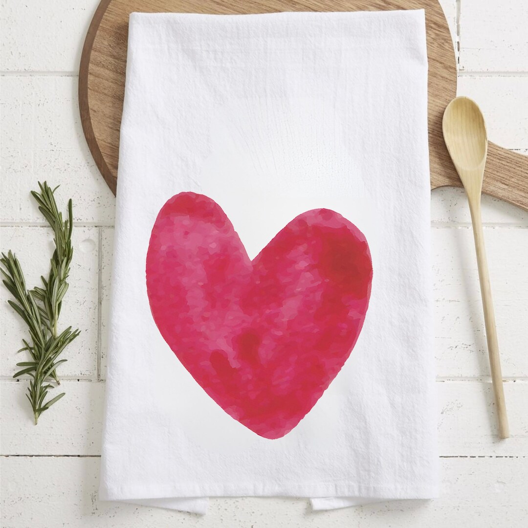 Heart Dish Towels, Valentine Kitchen Towel, Valentines Day, Valentine