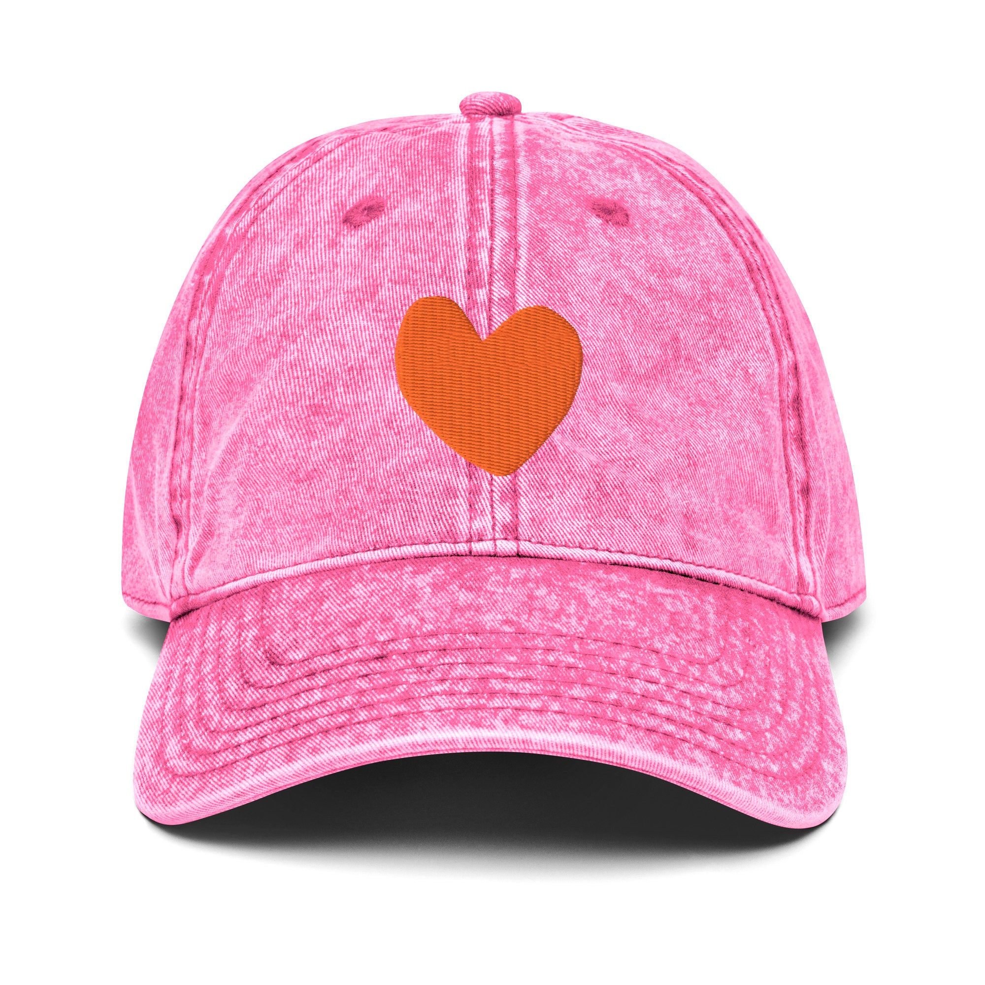 Vintage Cotton Twill Pink Heart Baseball Cap, Heart Dad Hat 