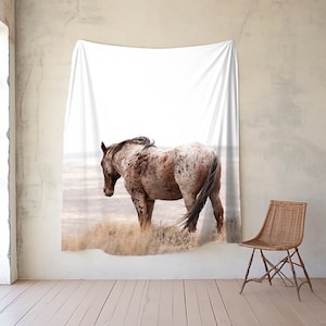 Sherpa Horse Fleece Blanket, Horse Gift, Horse Throw Blanket, Horse Decor, Wild Horse Throw Blanket, Equine Decor, Modern Farmhouse Decor