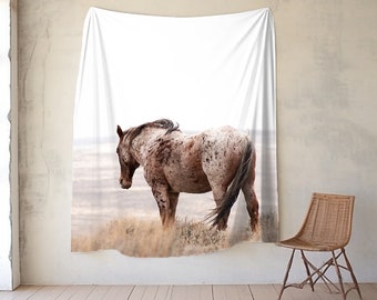 Sherpa Horse Fleece Blanket, Horse Gift, Horse Throw Blanket, Horse Decor, Wild Horse Throw Blanket, Equine Decor, Modern Farmhouse Decor