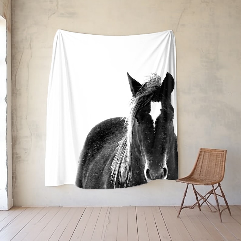 Wild Horse Plush Fleece Throw Blanket, Horse Photo Blanket, Horse Print
