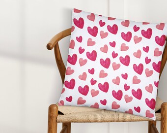 Heart Pillow, Valentine Pillow, Pink Red Watercolor Heart Pillow Cover, Heart Pillow Case, Valentine Pillow Cover, Valentines Day Decor