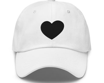 Heart Baseball Hat, Heart Dad Hat, Black Heart Baseball Cap, Embroidered Dad Hat, Relaxed Baseball Cap, Adjustable Hat