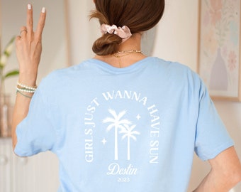 T-shirt personnalisé pour enterrement de vie de jeune fille, destination de plage, t-shirts et filles assortis, je veux juste avoir un design solaire