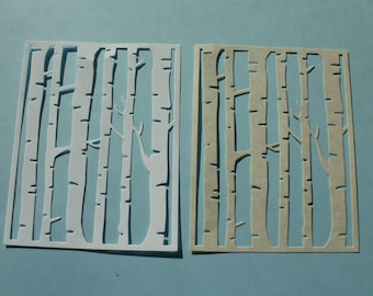 6 Birch Tree Card Stock Die Cut Quarter Fold A-2 Size   Tan or White Card Front free shipping