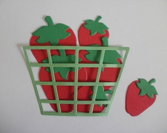 6 Die Cut Strawberries and Basket Embellishment for Scrapbooking or Card Making free shipping