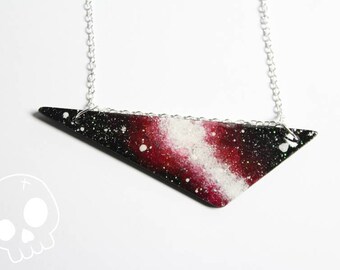 Necklace Galaxy Triangle * Wood Painting Handmade * Star * Space * Nebula * Astronomy * Silver Sterling * Pendant * Constellation * Magic *