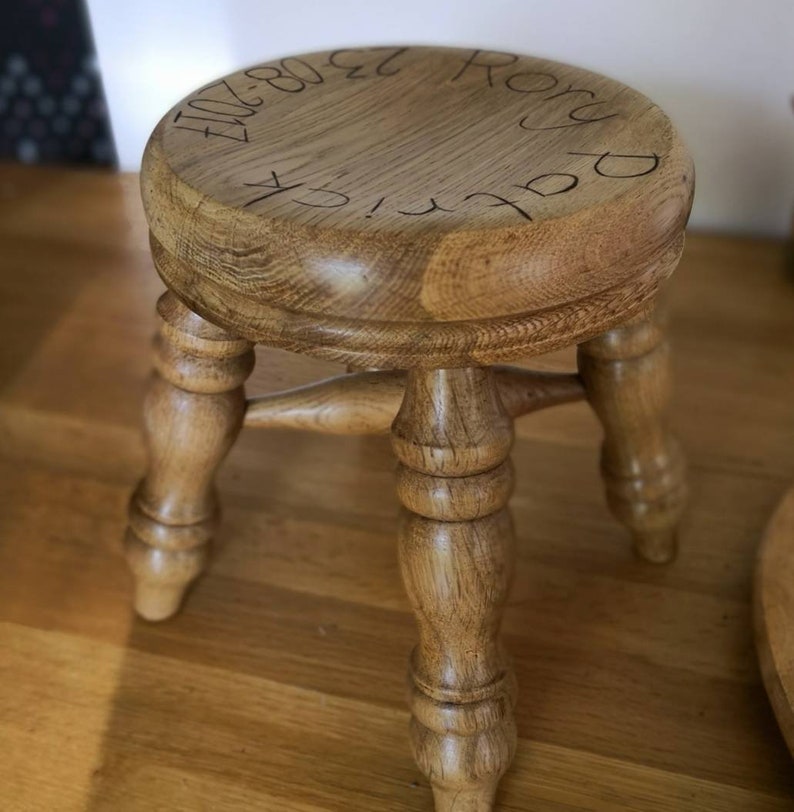 Solid wood personalised children stool. Etsy