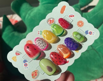 Fruit Basket Press On Nails | Luxury Nails | Handmade Set | Custom | 3D Nail Art | Fruit Nails | Jelly | Gel Nails