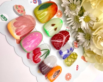 Fruit Salad Press On Nails | Food Nails | Handmade | Custom Nails | 3D Nail Art | Fruit Nails | False Nails