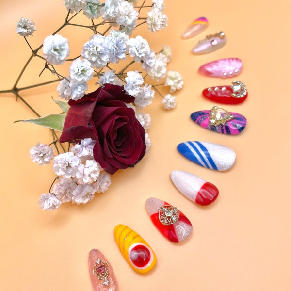 Sailor Moon Press On Nails | Luxury Nails | Handmade Set | Custom | 3D Nail Art | Almond Nails | False Nails