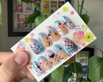Pastel Goth / Uñas postizas / Uñas de lujo / Set hecho a mano / Personalizado / Arte de uñas 3D / Uñas góticas / Uñas postizas / Uñas pastel