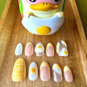 I Like Eggs Press On Nails | Luxury Nails | Handmade Set | Custom | 3D Nail Art | Egg Nails | Jelly | Gel Nails