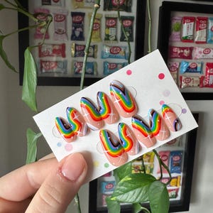 Uñas postizas Pride Rainbow / Uñas de lujo / Set hecho a mano / Personalizado / Arte de uñas 3D / Uñas almendradas / Uñas postizas