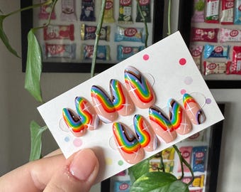 Pride Rainbow Press On Nails | Luxury Nails | Handmade Set | Custom | 3D Nail Art | Almond Nails | False Nails