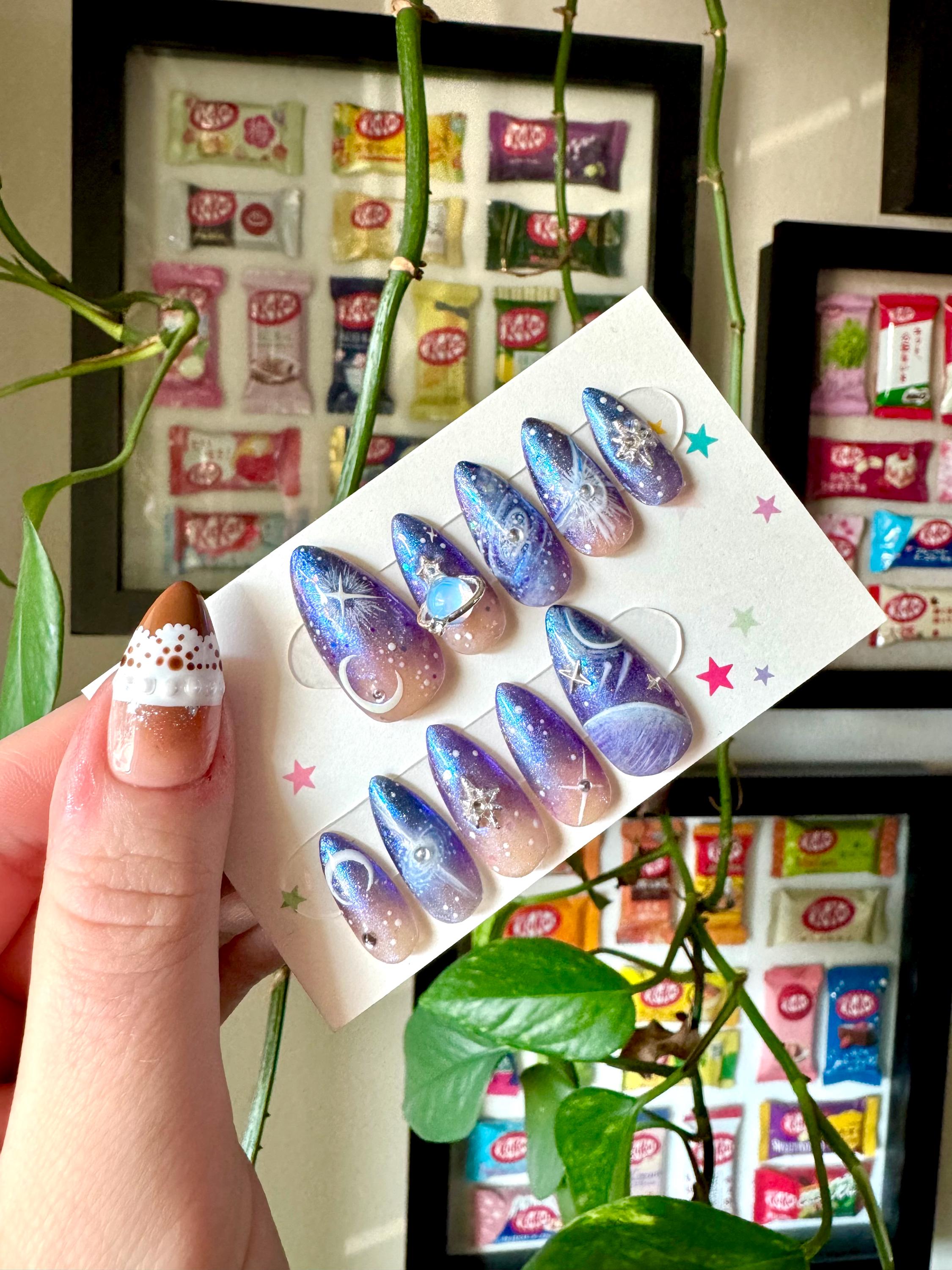 Space Case Press On Nails | Luxury Nails | Handmade Set | Custom | 3D Nail Art | Space Nails | Jelly | Gel Nails