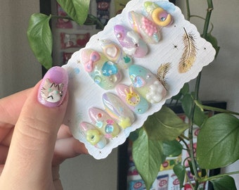 Yawarakai Pastel Press On Nails | Luxury Nails | Handmade Set | Custom | 3D Nail Art | Japanese Nails | False Nails