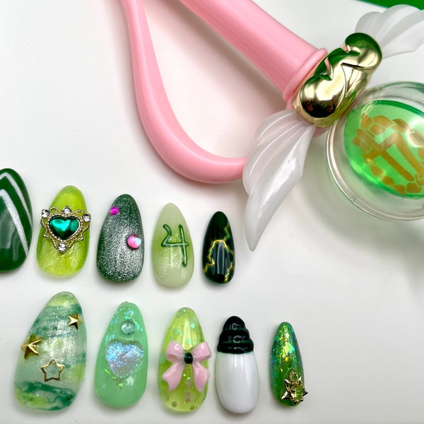 Sailor Jupiter Press On Nails | Luxury Nails | Handmade Set | Custom | 3D Nail Art | Almond Nails | False Nails