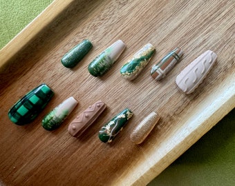 PNW Love Press On Nails | Luxury Nails | Handmade Set | Custom | 3D Nail Art | Forest Nails | PNW Nails