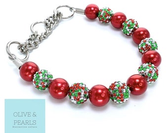 The “Elf” Pearl Bead Dog Collar, Christmas Dog Collar, Custom Dog Collar