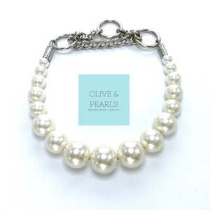 The Phoebe Pearl Dog Collar, Beaded Dog Collar, Dog Pearls, Pearl Dog Necklace Ivory w/ M.Chain