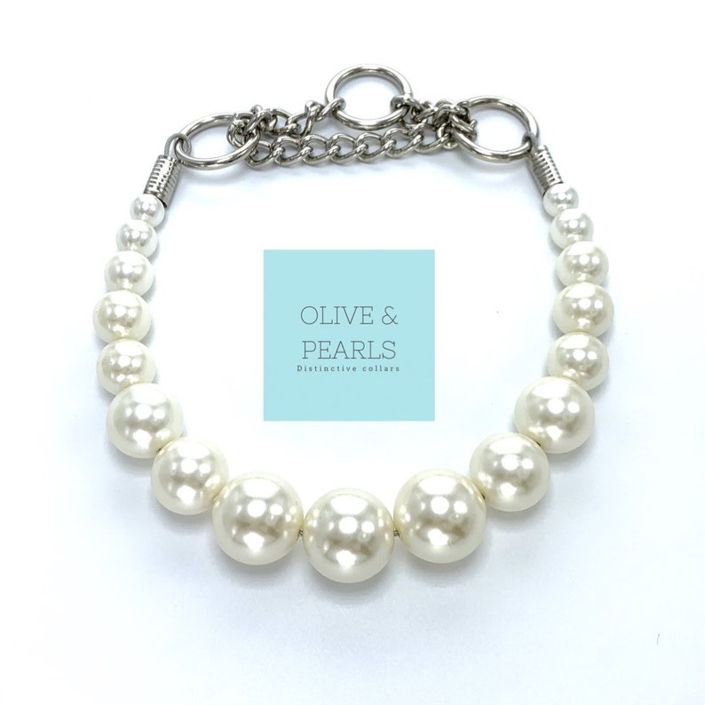 The Phoebe Pearl Dog Collar, Beaded Dog Collar, Dog Pearls, Pearl Dog Necklace Ivory w/ M.Chain