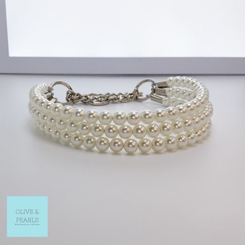 Handmade Pearl Dog Collar: Beaded Pet Jewelry, The “Hailey” Collar