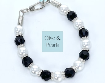 Handmade Pearl Dog Collar: Black Bead Jeweled Dog Necklace