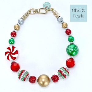 The &quot;Crosby&quot; Christmas Pearl Dog Collar: Holiday Beaded Dog Necklace