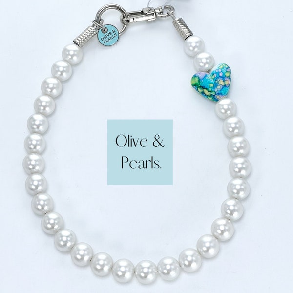 The “Becca” Pearl Dog Collar, Pearls for Dogs, Heart Dog Collar