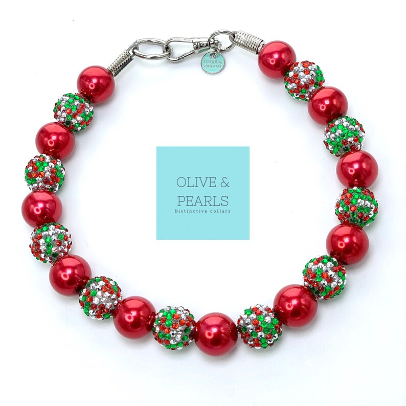 The Elf Pearl Bead Dog Collar, Christmas Dog Collar, Custom Dog Collar image 5