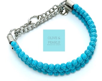 The "Sadie" Handmade Turquoise Beaded Dog Collar: Luxury Pet Necklace