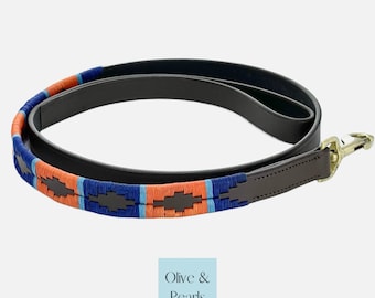 Handmade Leather Dog Leash: Cerulean Polo Design